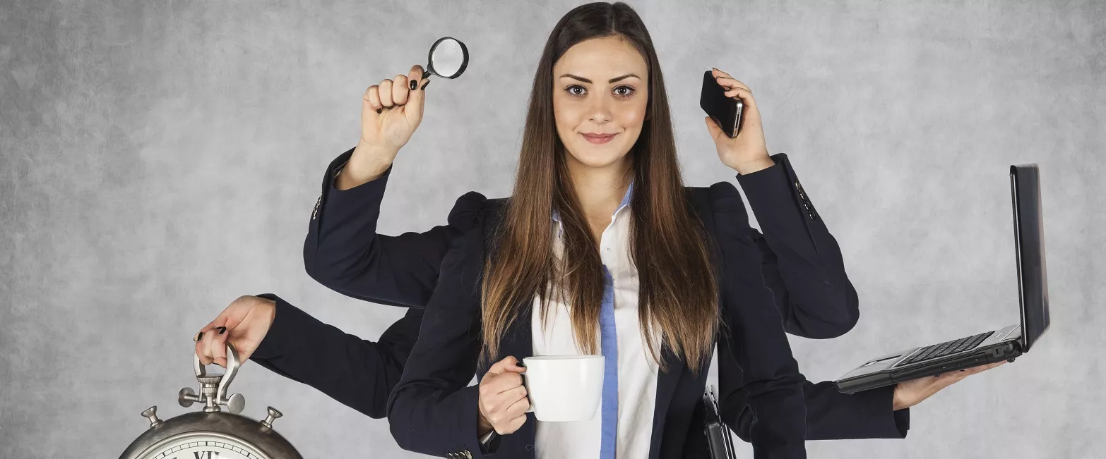 multi-purpose business woman with a large number of hands